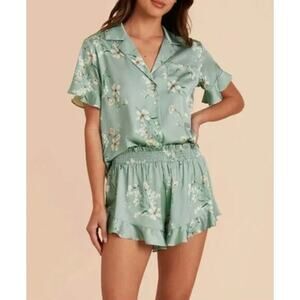 Birdy‎ Grey Floral Pajama Ruffle Shorts in Green